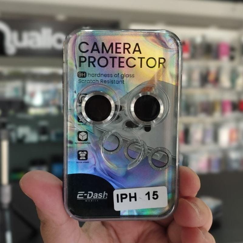 PROTECTOR CAMARA IPHONE 15/15 PLUS INDIVIDUAL PLATEADO