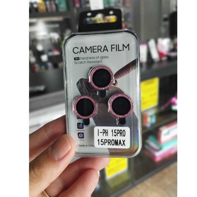 PROTECTOR DE CAMARA INDIVIDUAL BRILLO ROSADO IPHONE 15 PRO/15 PRO MAX