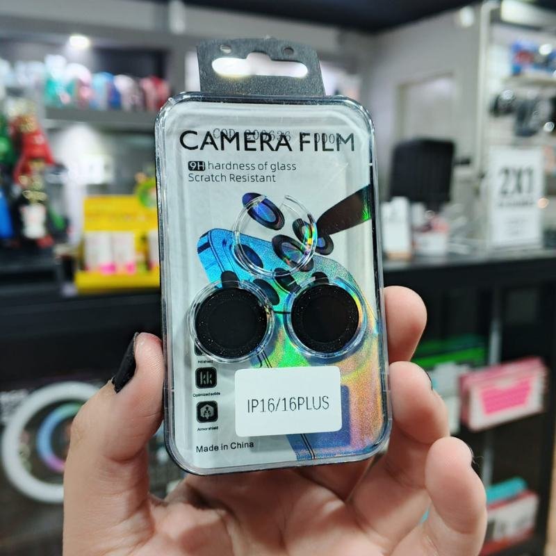 PROTECTOR DE CAMARA INDIVIDUAL BRILLO NEGRO IPHONE 16/16 PLUS