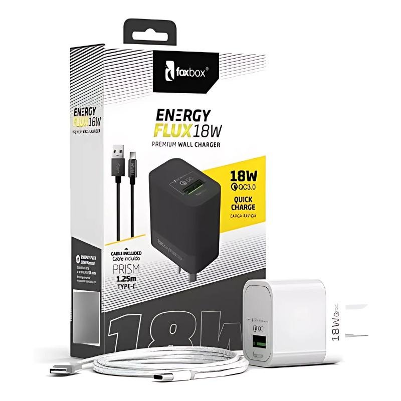 CARGADOR DE PARED FOXBOX FLUX 18W QC CON CABLE PRISM TYPE C