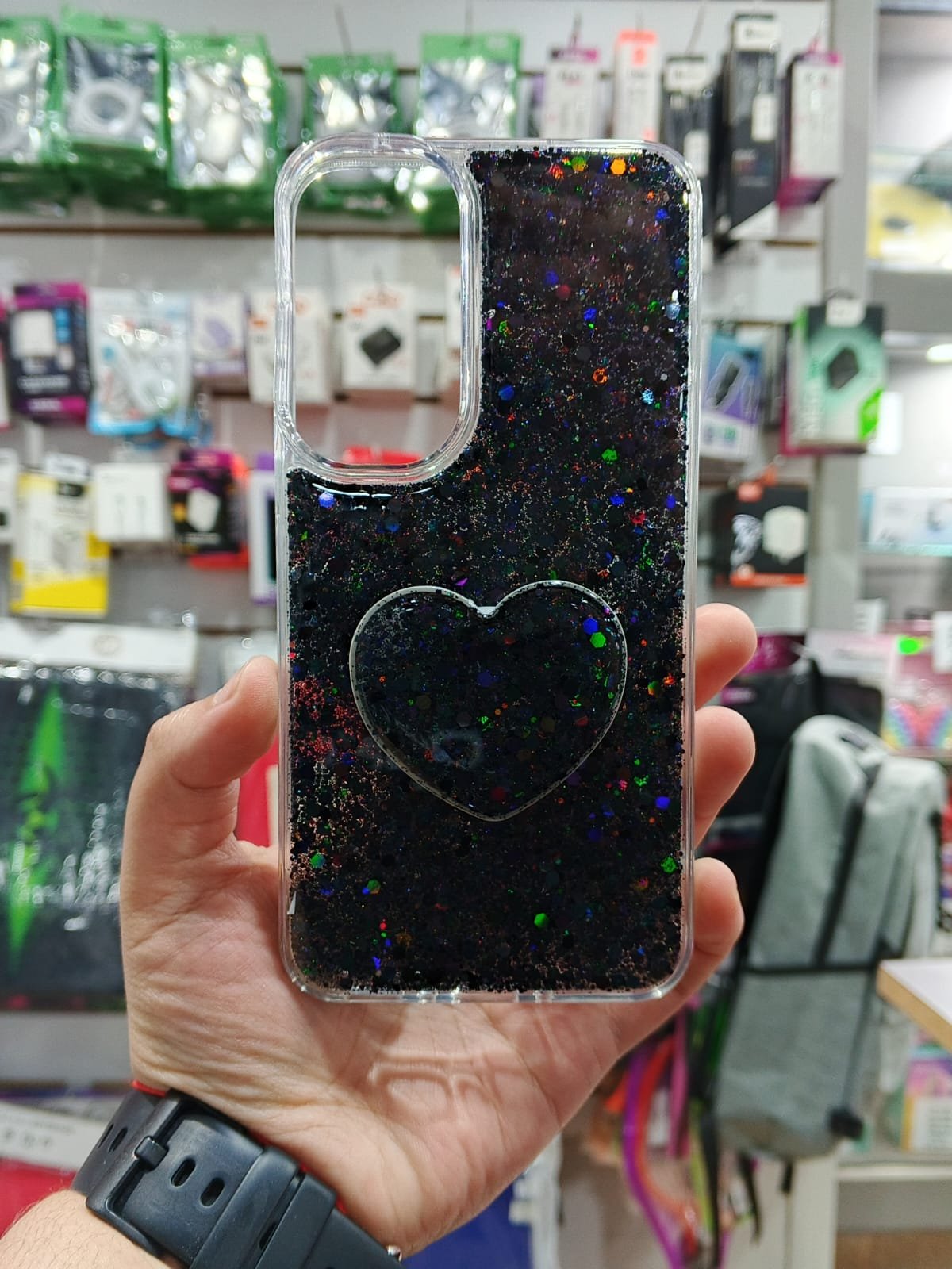 FUNDA BRILLO CLASICA + POP SAMSUNG A35 NEGRA