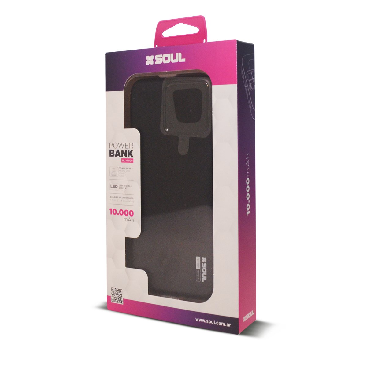 POWER BANK 10000 CON CABLE IPHONE + TIPO C CON DISPLAY