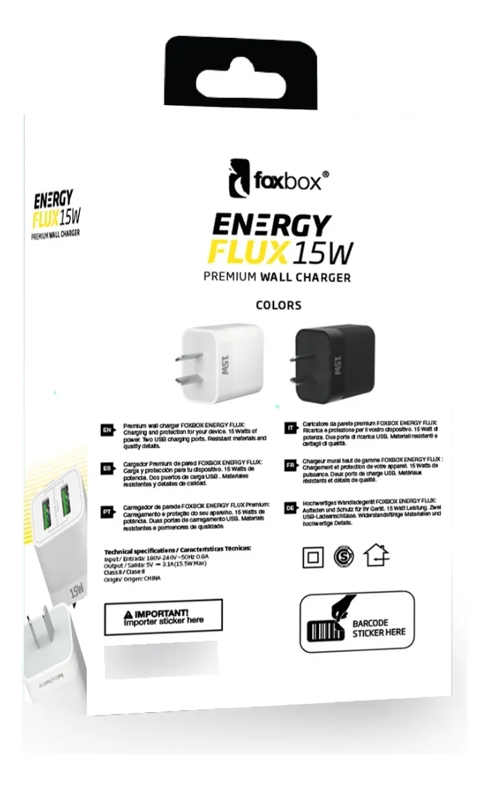 Alternative view of CARGADOR DE PARED FOXBOX FLUX 15W CON CABLE PRISM TYPE C BLANCO