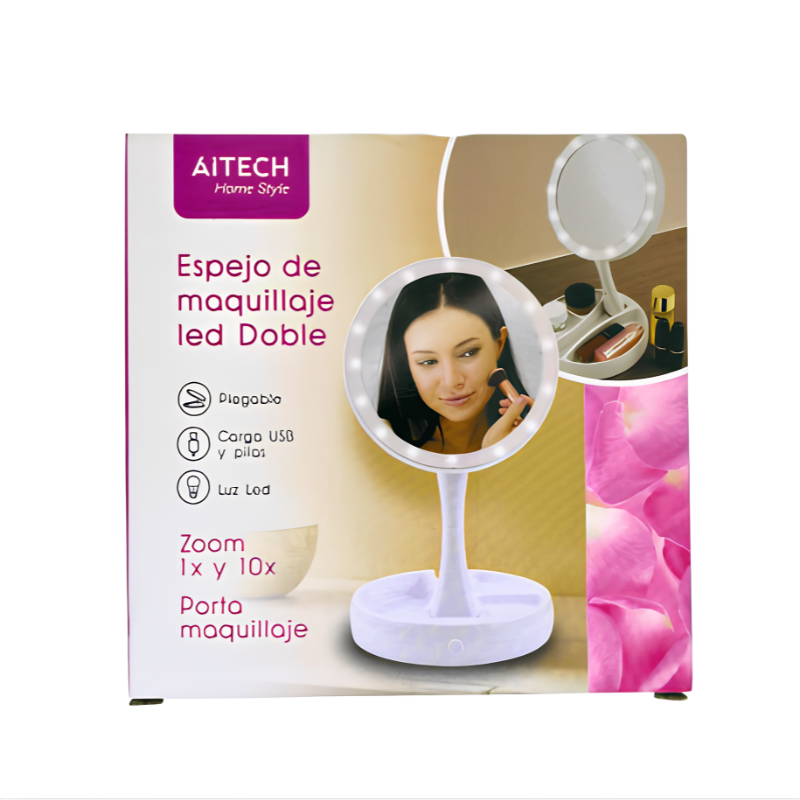 Alternative view of ESPEJO DOBLE AITECH LUZ LED USB MAQUILLAJE PORTATIL