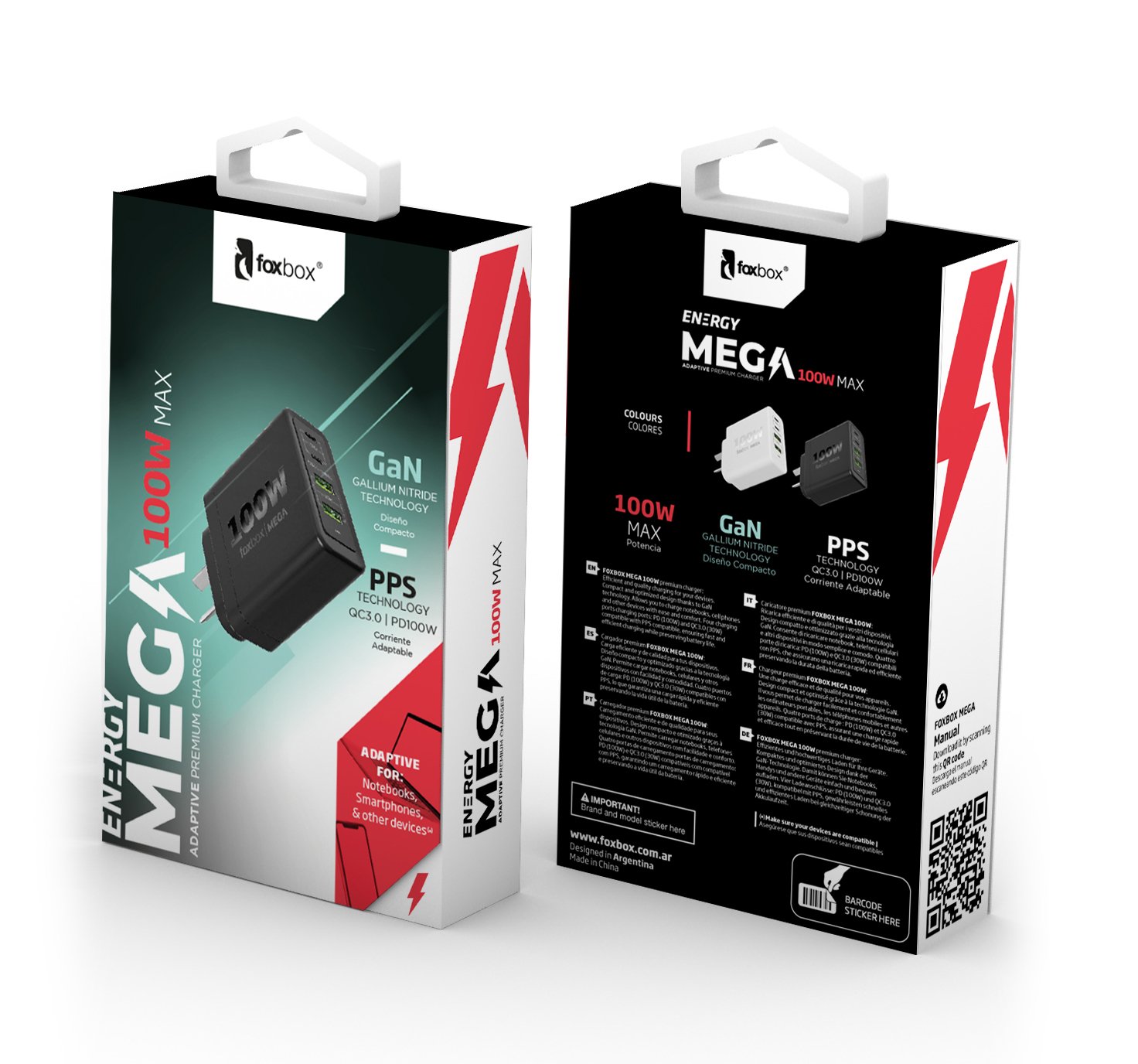 Alternative view of CARGADOR DE PARED GAN FOXBOX MEGA 100W