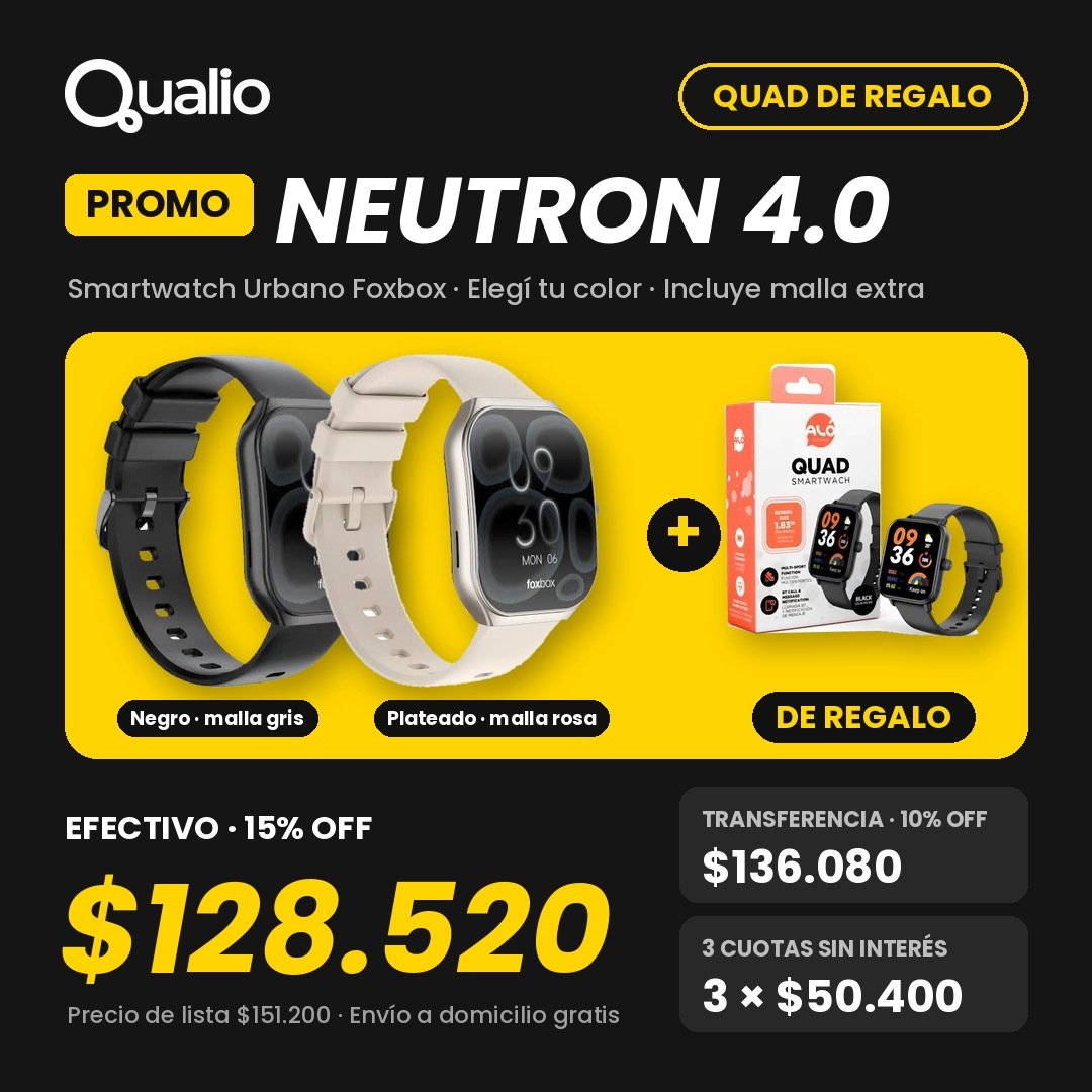 SMARTWATCH URBANO NEUTRON 4.0 FOX BOX NEGRO CON MALLA EXTRA GRIS