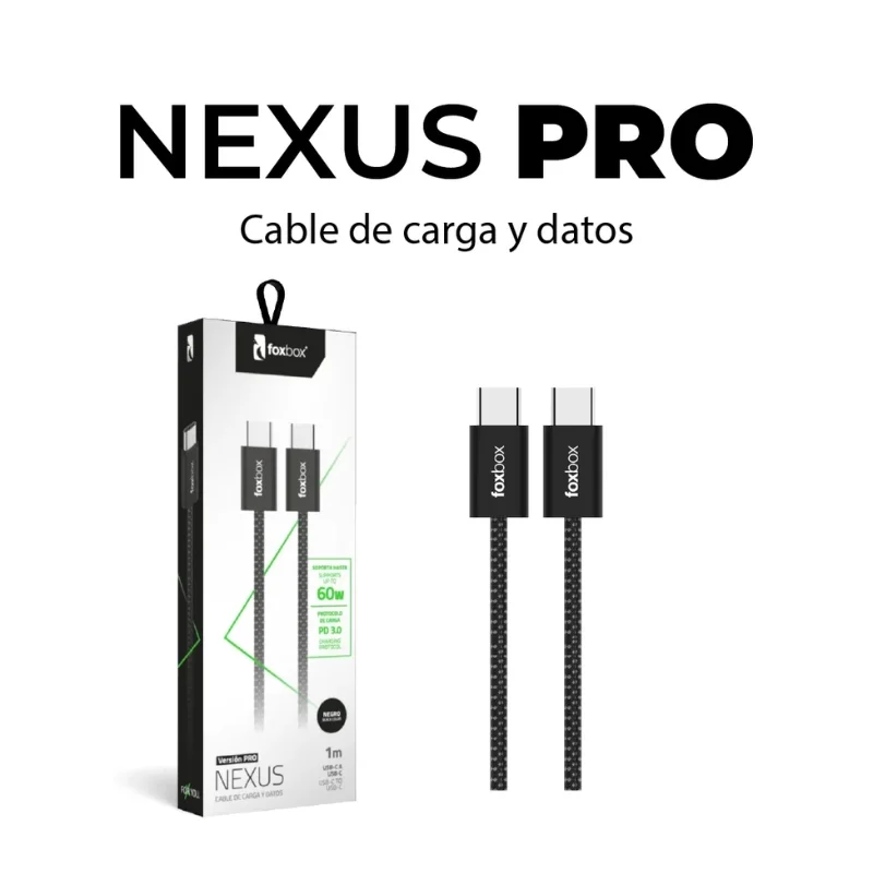 CABLE FOXBOX NEXUS PRO 60W 1M TIPO C A TIPO C NEGRO