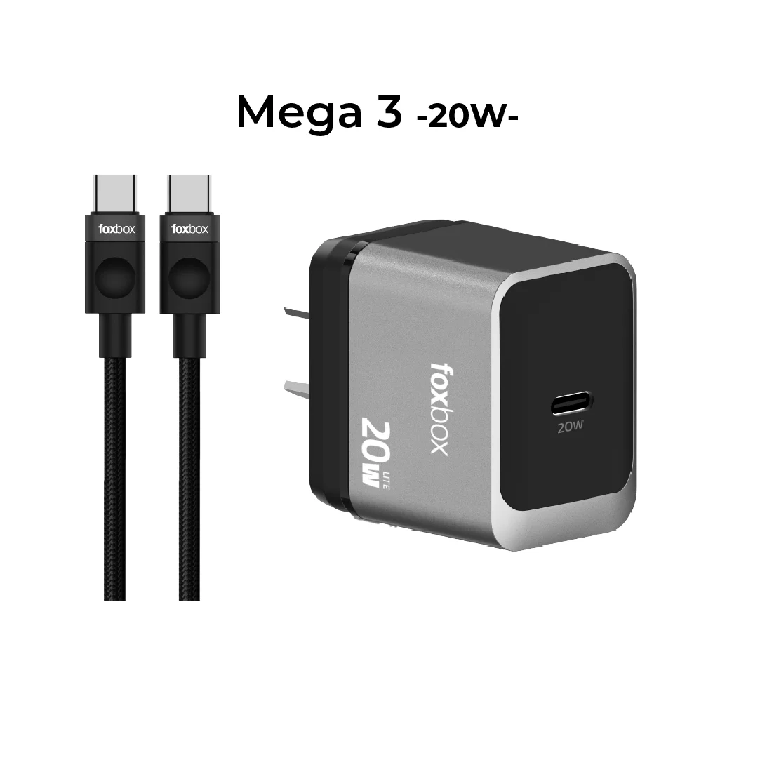 CARGADOR DE PARED FOXBOX MEGA 3 20W PD CON CABLE TIPO C A TIPO C