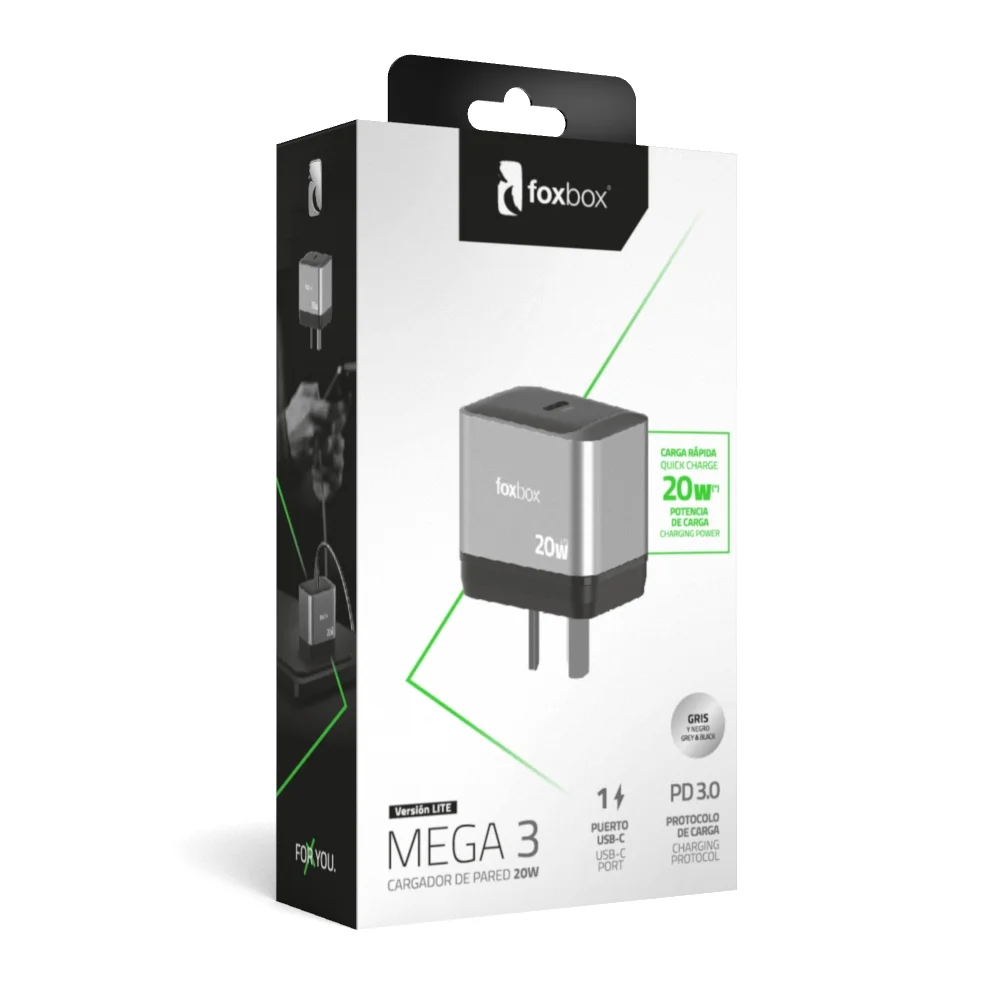 Alternative view of CARGADOR DE PARED FOXBOX MEGA 3 20W PD