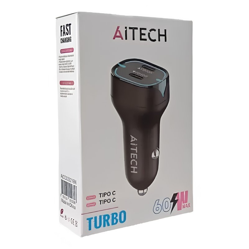 Alternative view of CARGADOR DE AUTO AITECH TURBO 60W 2 USB- C NEGRO