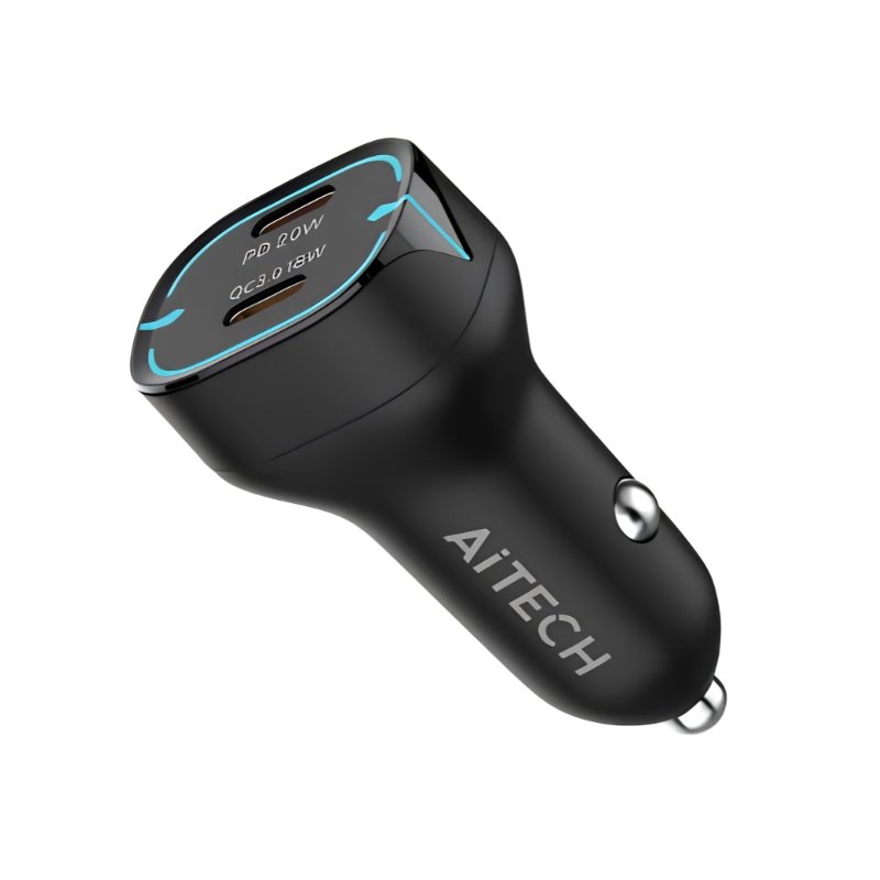 CARGADOR DE AUTO AITECH TURBO 60W 2 USB- C NEGRO