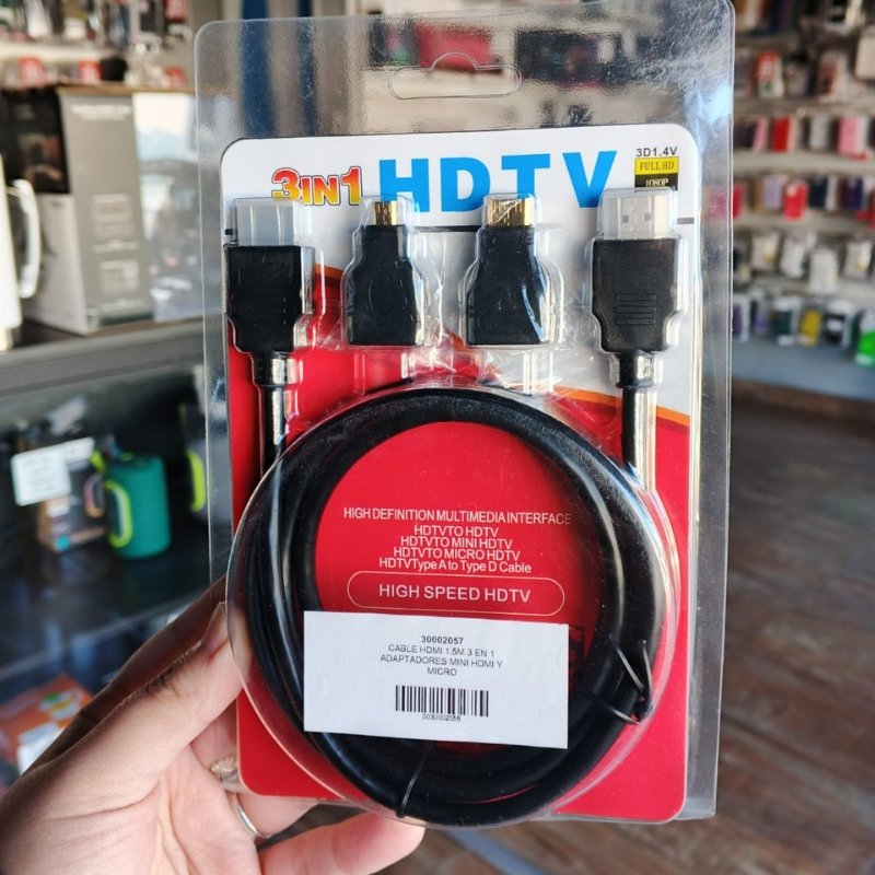 CABLE HDMI 1.5M 3 EN 1 ADAPTADORES MINI HDMI Y MICRO