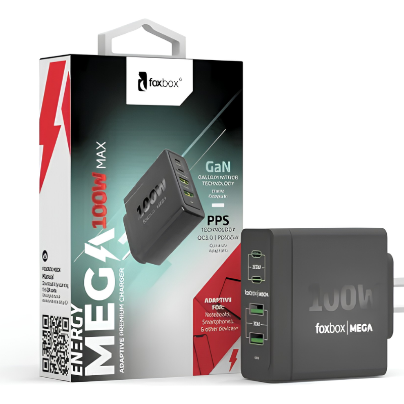 Alternative view of CARGADOR DE PARED GAN FOXBOX MEGA 100W NEGRO