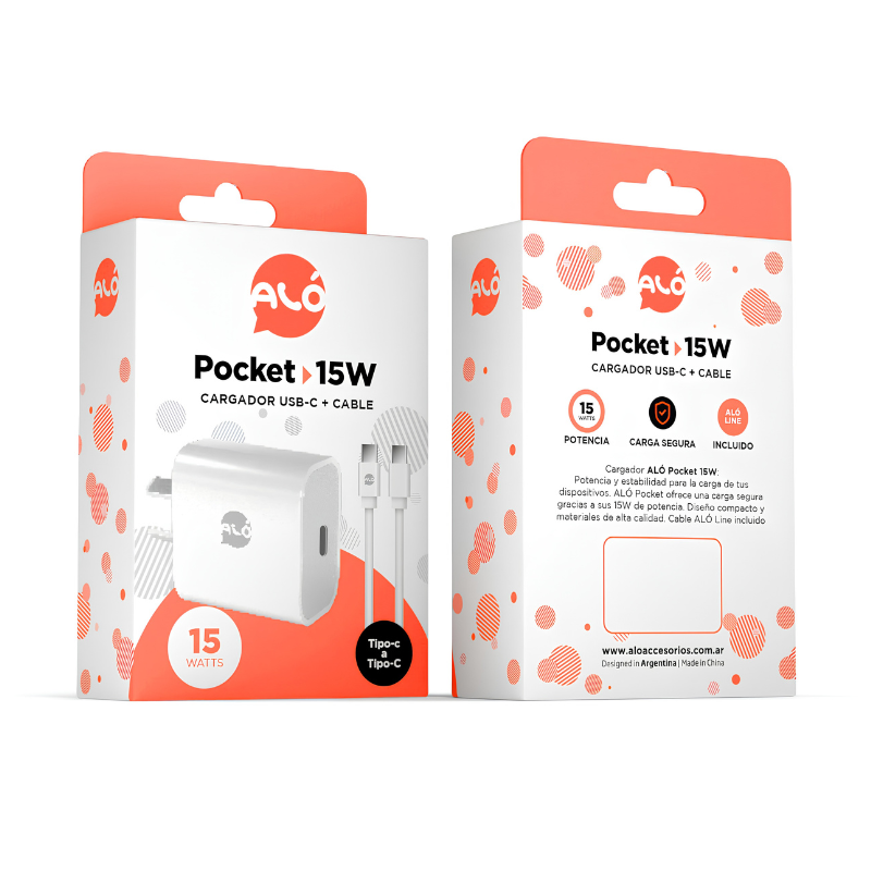 CARGADOR ALO POCKET 15W TYPE-C CON CABLE TYPE-C-C